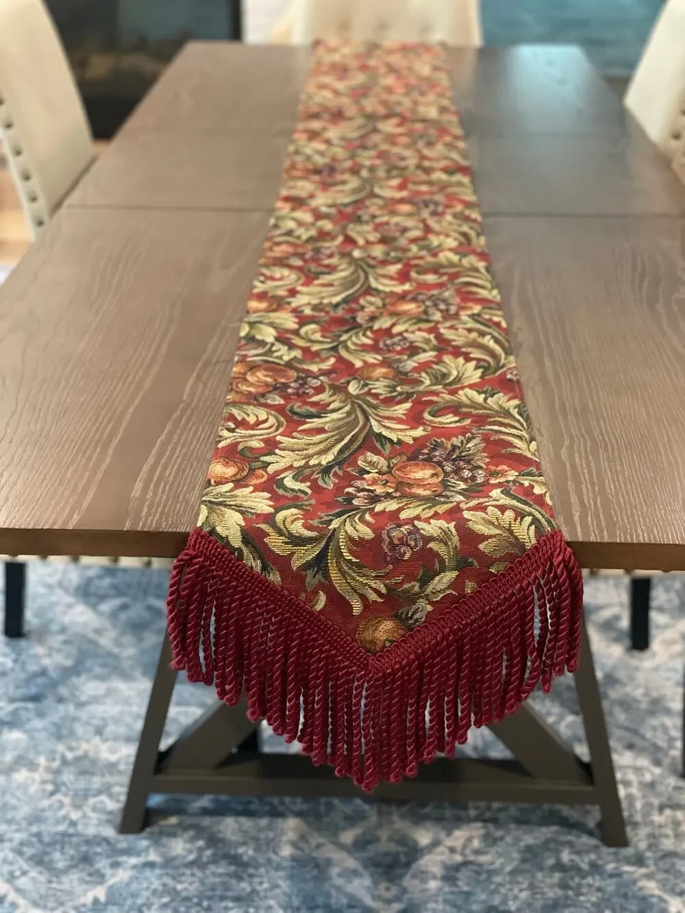 JCPenney Home Collection Tapestry Table Runner 114 Inches Burgundy Sage Gold